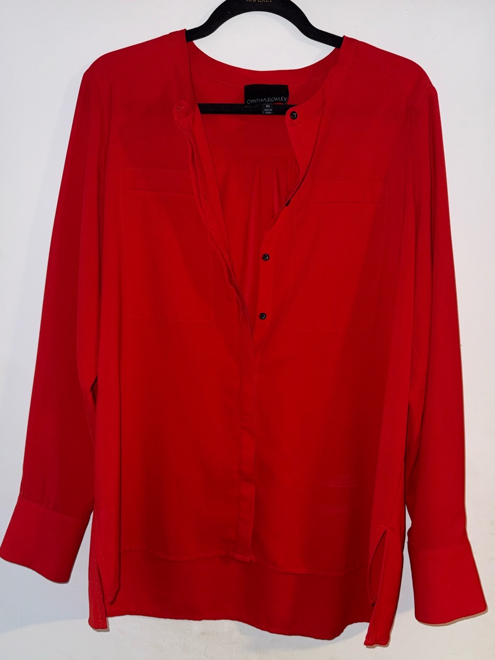 Cynthia Rowley Red Long-Sleeve Button Blouse Size XL
